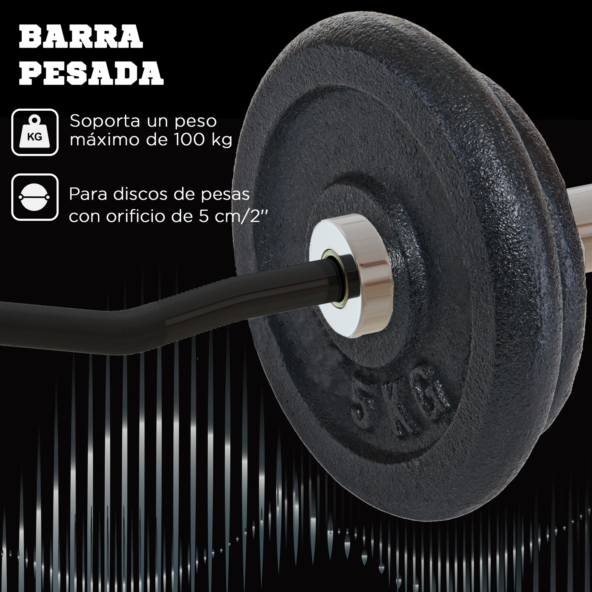 SPORTNOW 120 cm 8 kg Steel Weight Bar EZ Curl Bar Ø50 mm with 2 Clips Load 100 kg Olympic Bar for 5 cm Discs Gym Home Workout Black and Silver
