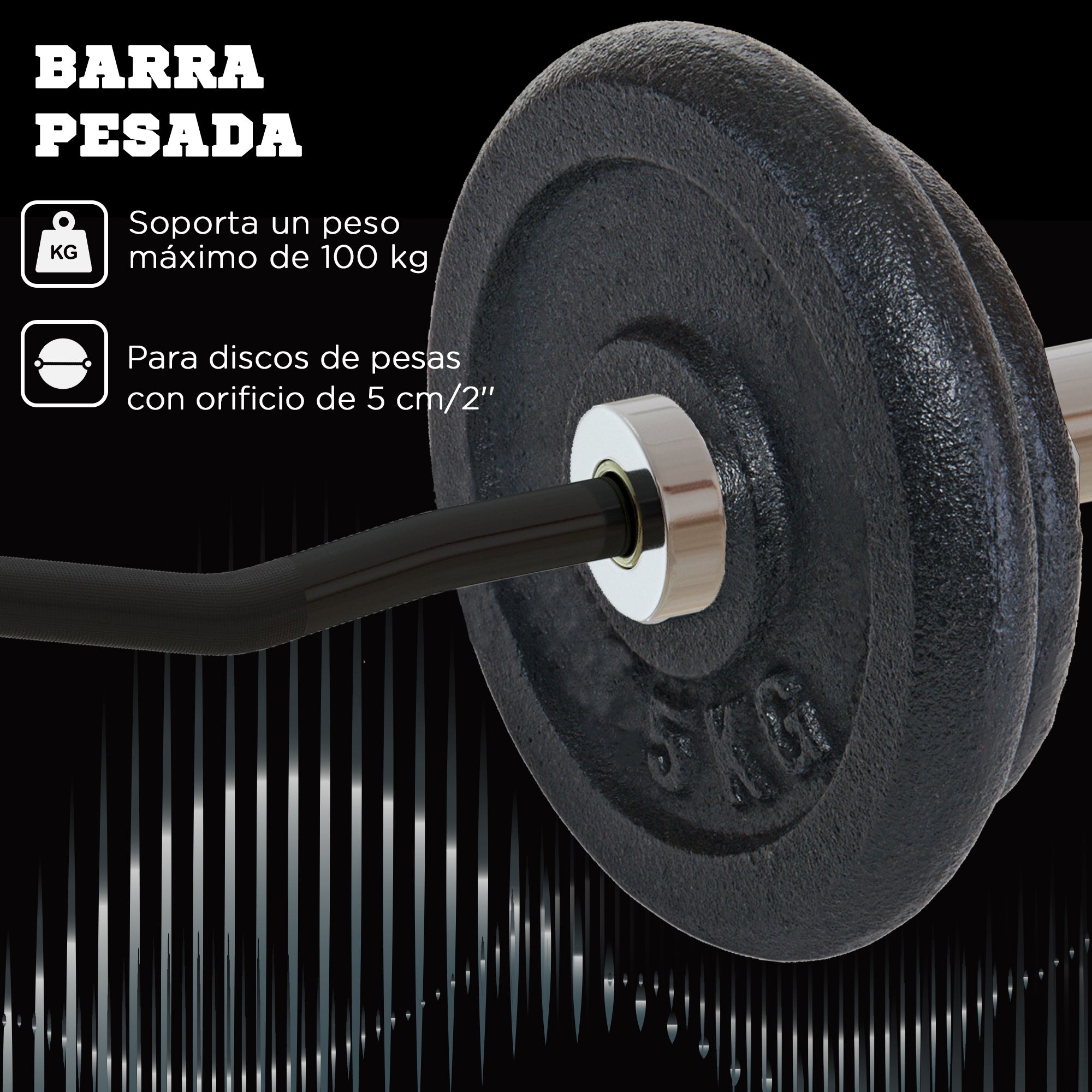 SPORTNOW 120 cm 8 kg Steel Weight Bar EZ Curl Bar Ø50 mm with 2 Clips Load 100 kg Olympic Bar for 5 cm Discs Gym Home Workout Black and Silver