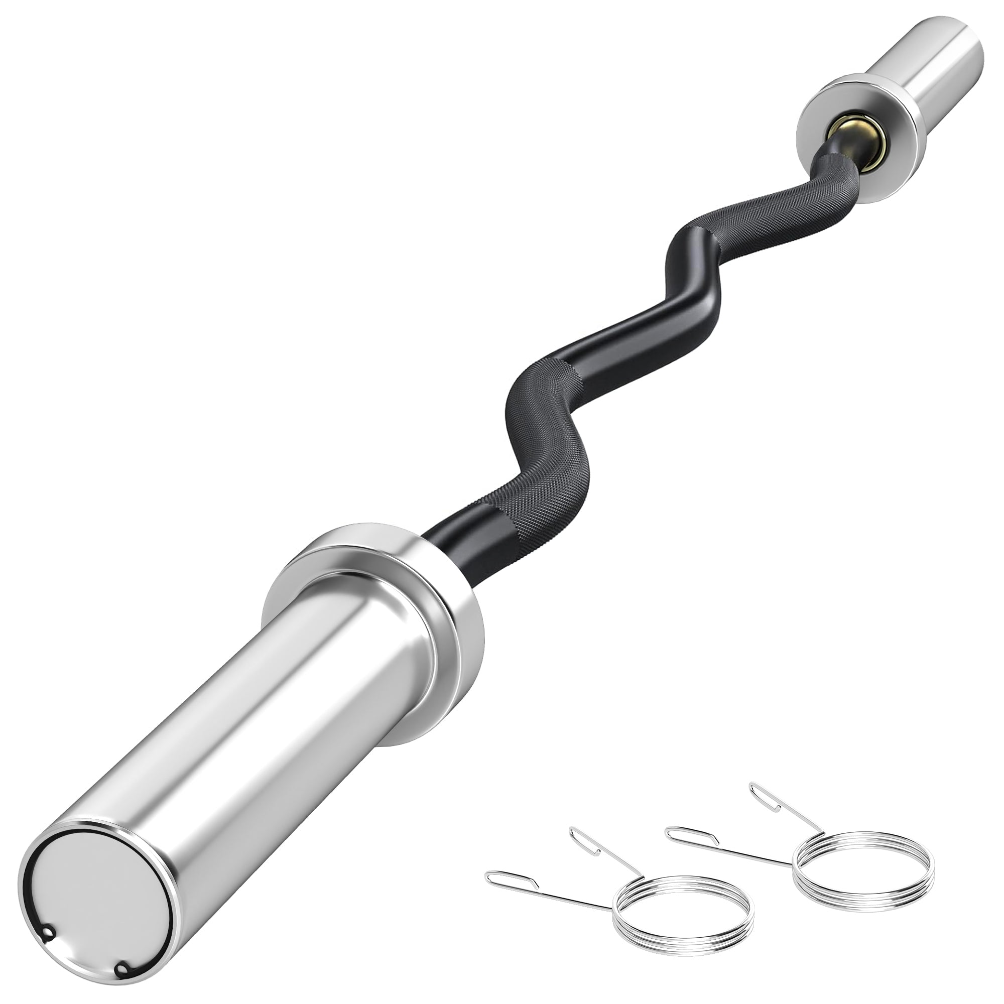 SPORTNOW 120 cm 8 kg Steel Weight Bar EZ Curl Bar Ø50 mm with 2 Clips Load 100 kg Olympic Bar for 5 cm Discs Gym Home Workout Black and Silver