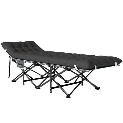 Folding Camping Bed Portable Camping Cot Lounger with Headrest Removable Mattress and Carrying Bag Load 150 kg for Beach Hiking 196x68x37 cm Black