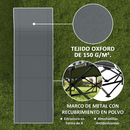 Folding Camping Bed Portable Camping Cot Lounger with Headrest Removable Mattress and Carrying Bag Load 150 kg for Beach Hiking 196x68x37 cm Black