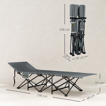 Folding Camping Bed Portable Camping Cot Lounger with Headrest Removable Mattress and Carrying Bag Load 150 kg for Beach Hiking 196x68x37 cm Black