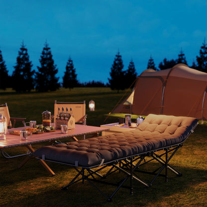 Folding Camping Bed Portable Camping Cot Lounger with Headrest Removable Mattress and Carrying Bag Load 150 kg for Beach Hiking 196x68x37 cm Black