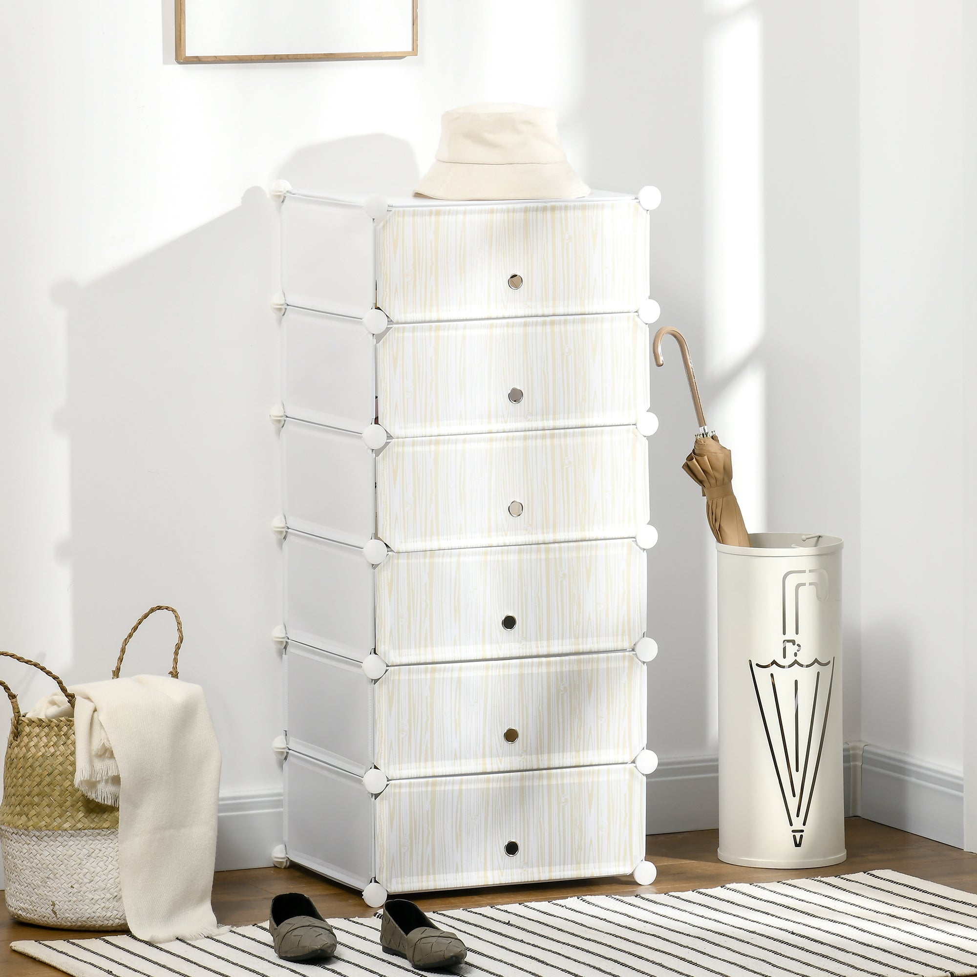 Plastic Shoe Rack Storage Shelf for 6 Pairs of Shoes Shoe Box for Hallway DIY Stackable Shelving Shoe Storage White 49 x 36.5 x 108 cm