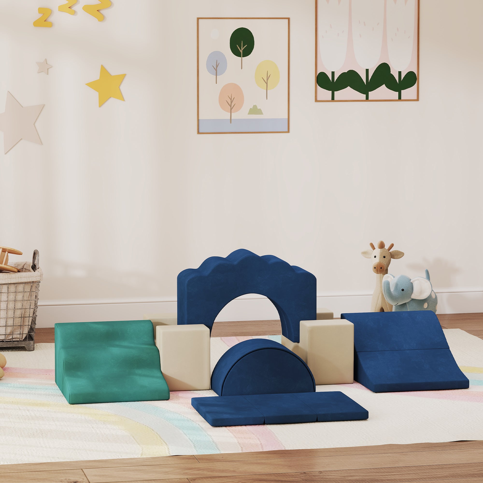 7-Piece Baby Motor Skills Set – Velvet Foam Modules with Non-Slip Base, Building Blocks, Educational Toy for Toddlers, Blue
