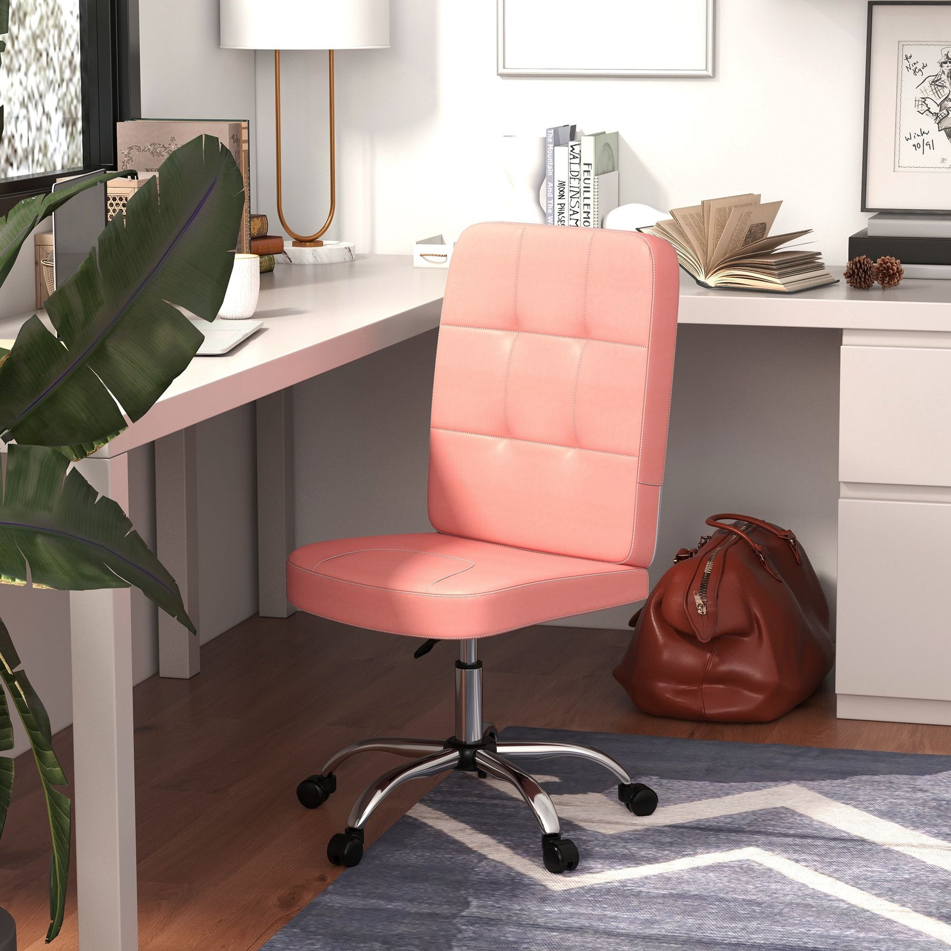 Armless Office Chair Swivel Desk Chair with Height Adjustable Modern Style Load 120 kg 45x59x90-100 cm Pink