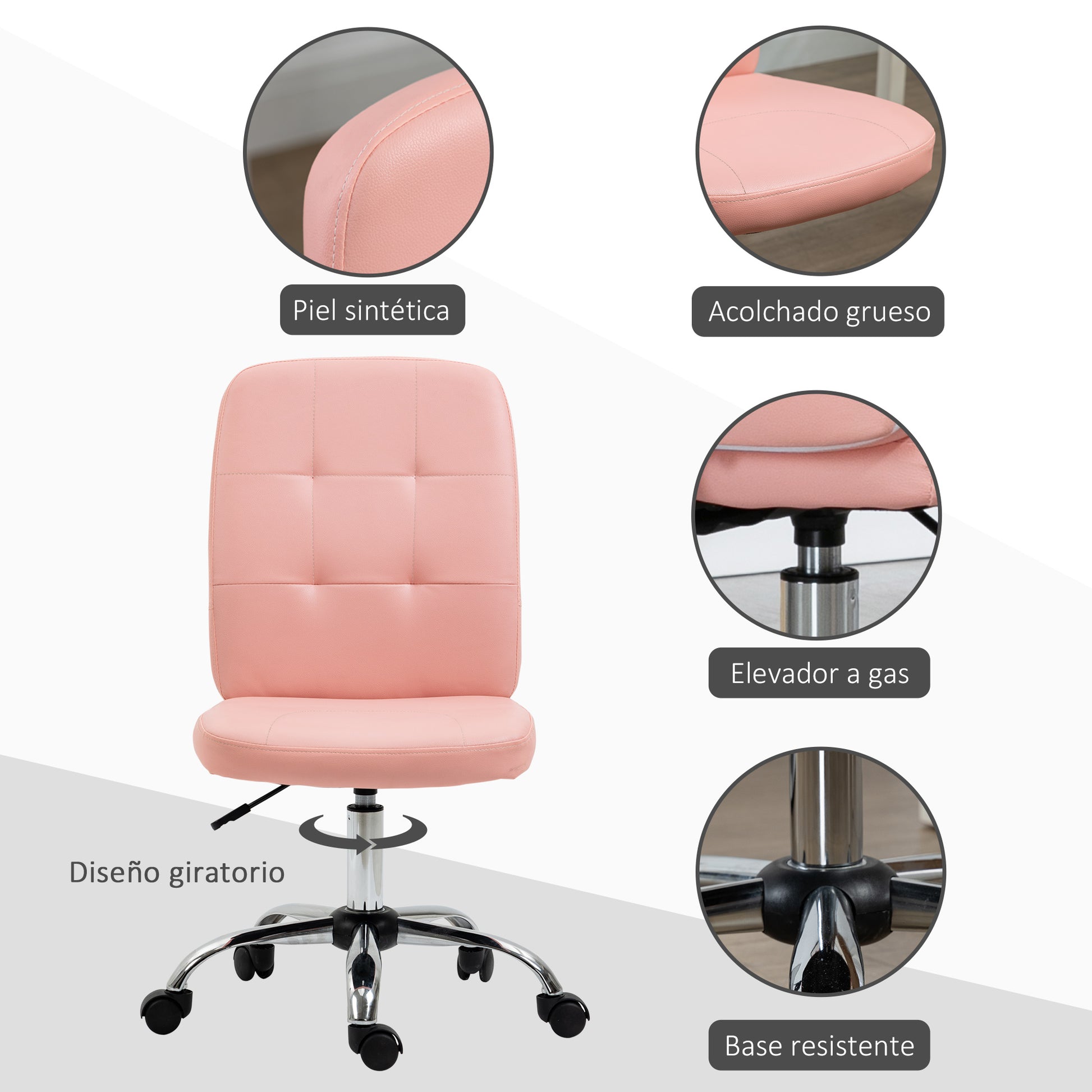 Armless Office Chair Swivel Desk Chair with Height Adjustable Modern Style Load 120 kg 45x59x90-100 cm Pink
