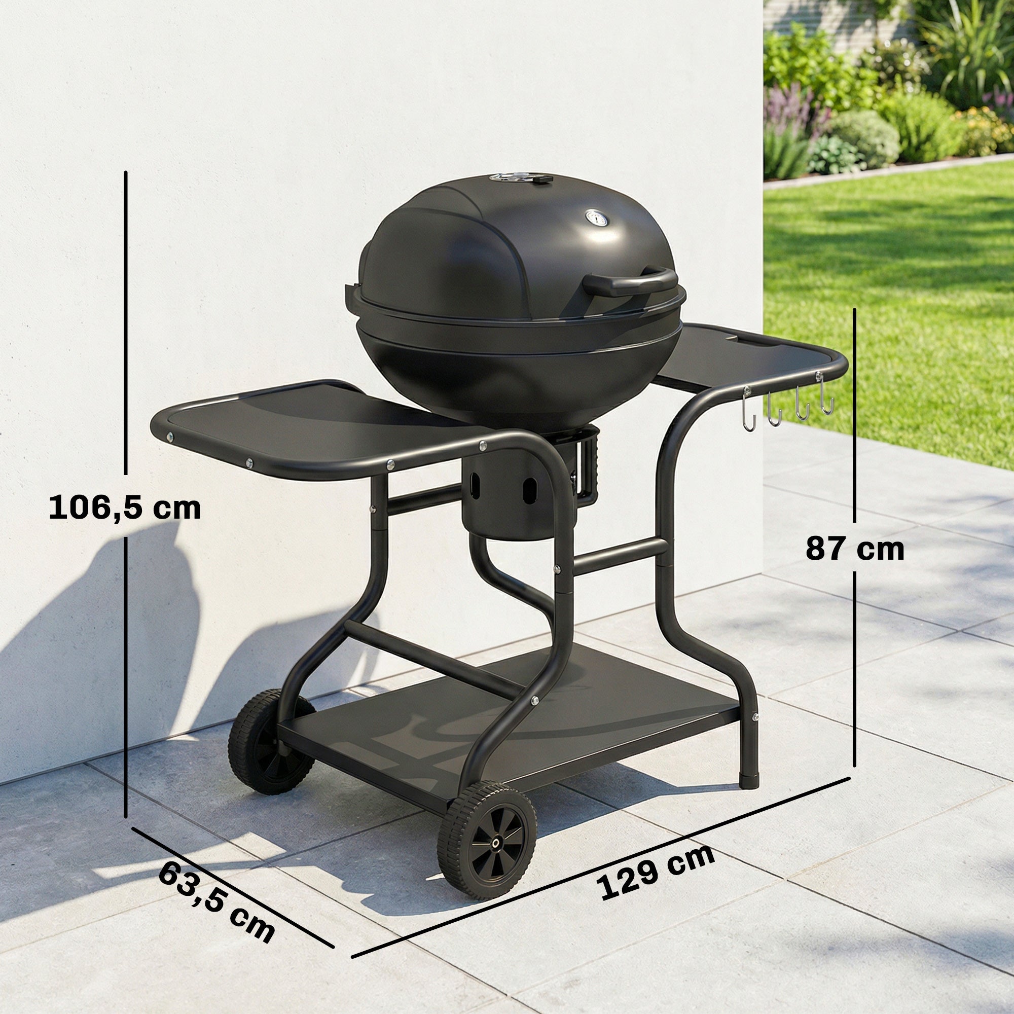 Charcoal Kettle Grill with Side Tables, Lid Thermometer & Wheels — 50.8 x 25.0 x 41.9 in (129 x 63.5 x 106.5 cm)