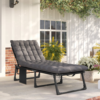 Folding Sun Lounger – 5-Position Recliner, Padded Mattress & Headrest, Extra-Wide Breathable Mesh (Dark Gray)