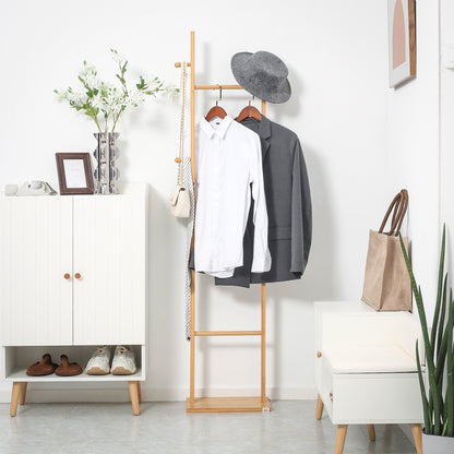 Coat Stand, Clothes Rail with 2 Hooks, 3 Bars, Rack for Hats, Clothing, for Entryway, Hallway, 36 x 24 x 168 cm, Bamboo, Natural