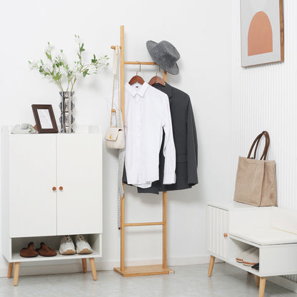 Coat Stand, Clothes Rail with 2 Hooks, 3 Bars, Rack for Hats, Clothing, for Entryway, Hallway, 36 x 24 x 168 cm, Bamboo, Natural
