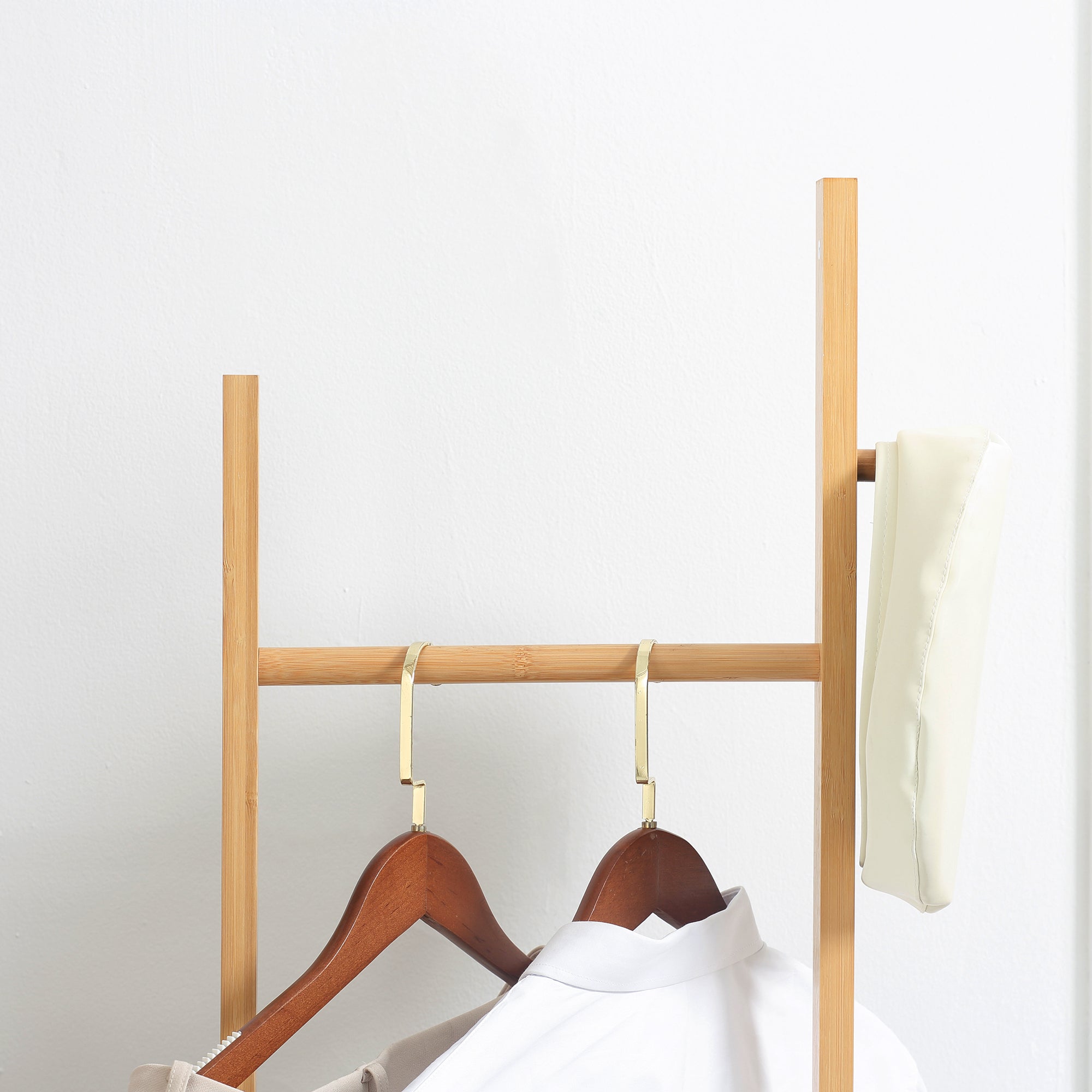 Coat Stand, Clothes Rail with 2 Hooks, 3 Bars, Rack for Hats, Clothing, for Entryway, Hallway, 36 x 24 x 168 cm, Bamboo, Natural