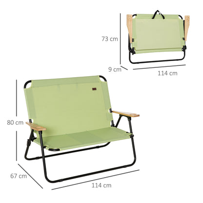 Folding Chair 2-Seater Foldable Camping Chair with Armrests Drink Holder Outdoor Foldable Chair up to 160 kg Load Capacity Sturdy Fishing Chair Garden Chair for Garden Camping Beach