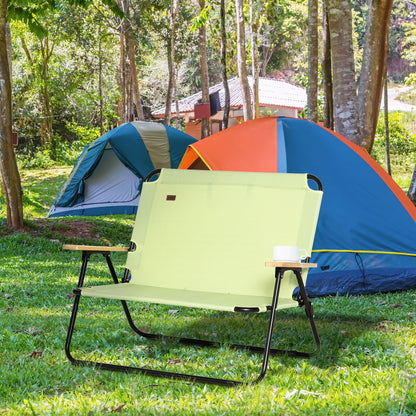 Folding Chair 2-Seater Foldable Camping Chair with Armrests Drink Holder Outdoor Foldable Chair up to 160 kg Load Capacity Sturdy Fishing Chair Garden Chair for Garden Camping Beach