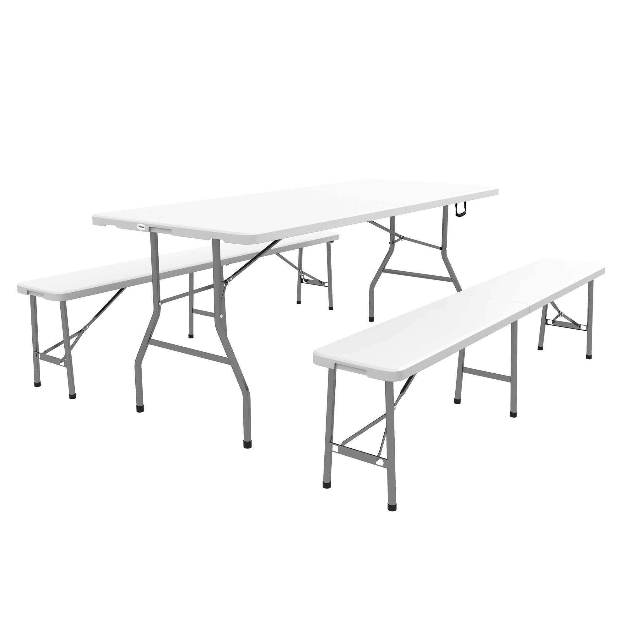 3-Piece Beer Tent Set Folding Beer Table, 2 Beer Benches, Garden Furniture Set for 6 People, Camping Equipment, Garden Party, HDPE, White