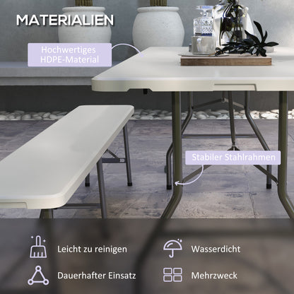 3-Piece Beer Tent Set Folding Beer Table, 2 Beer Benches, Garden Furniture Set for 6 People, Camping Equipment, Garden Party, HDPE, White