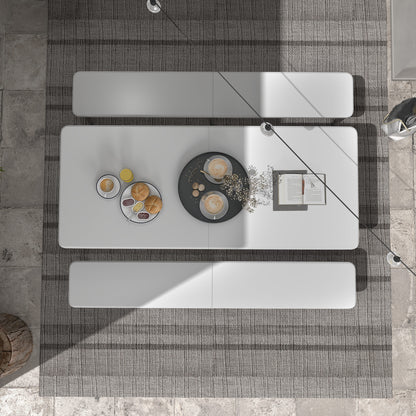 3-Piece Beer Tent Set Folding Beer Table, 2 Beer Benches, Garden Furniture Set for 6 People, Camping Equipment, Garden Party, HDPE, White