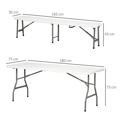 3-Piece Beer Tent Set Folding Beer Table, 2 Beer Benches, Garden Furniture Set for 6 People, Camping Equipment, Garden Party, HDPE, White