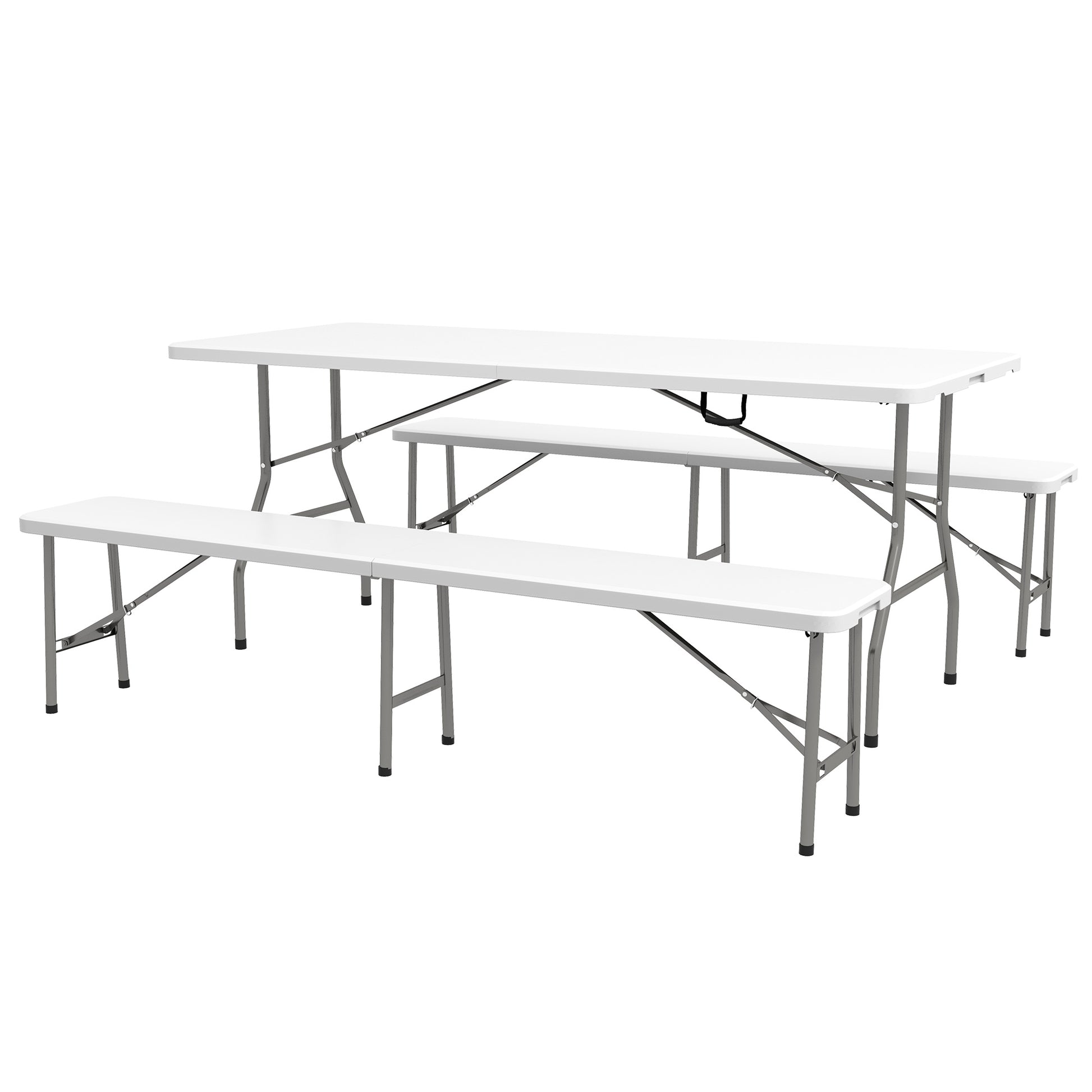 3-Piece Beer Tent Set Folding Beer Table, 2 Beer Benches, Garden Furniture Set for 6 People, Camping Equipment, Garden Party, HDPE, White