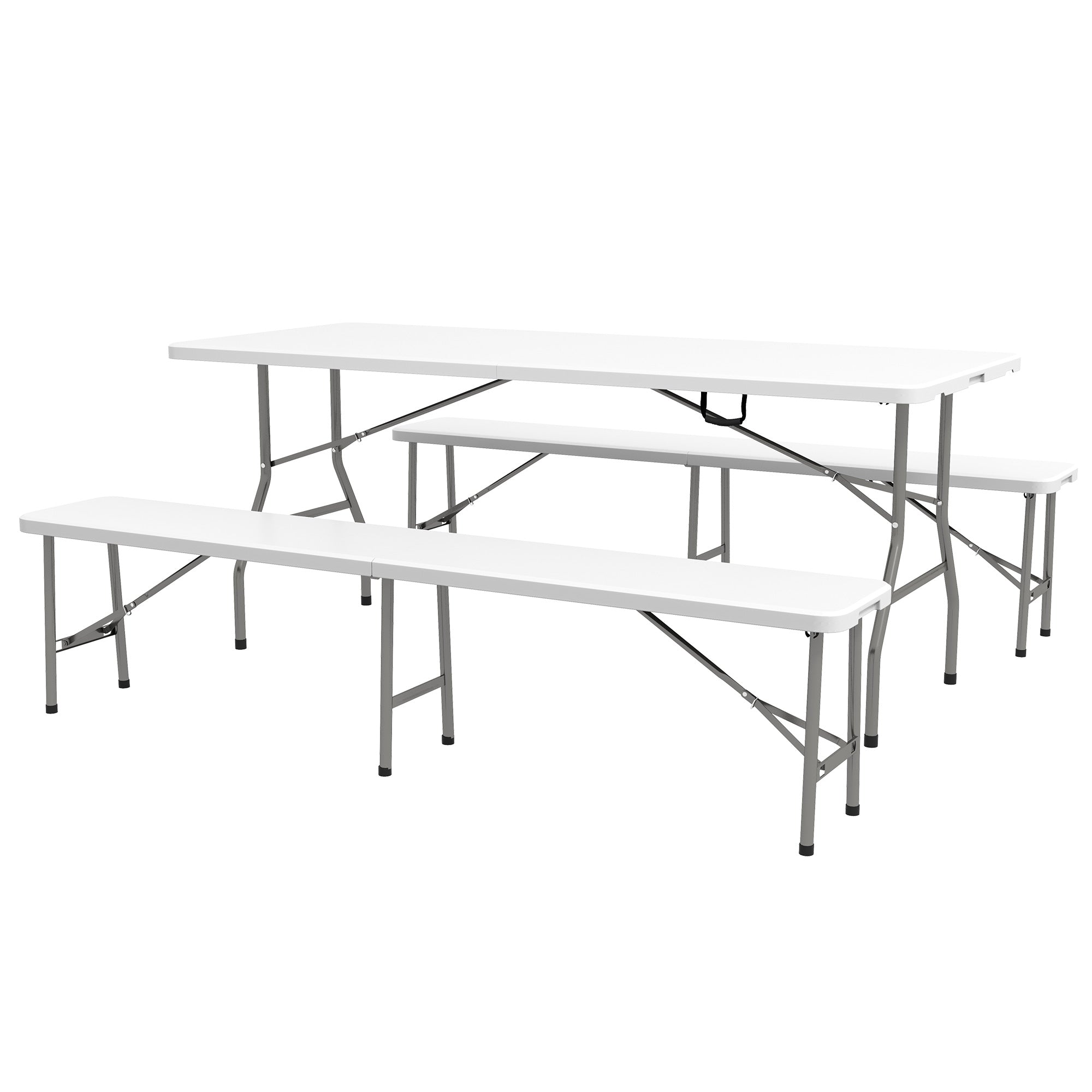 3-Piece Beer Tent Set Folding Beer Table, 2 Beer Benches, Garden Furniture Set for 6 People, Camping Equipment, Garden Party, HDPE, White