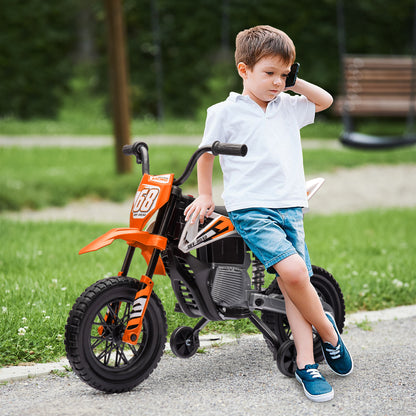 Kids Electric Motorcycle, 12V Children's Bike with Music, Children's Vehicle with Removable Training Wheels, 2.4-5 km/h, for 3-6 years old kids, max. 30 kg, Orange