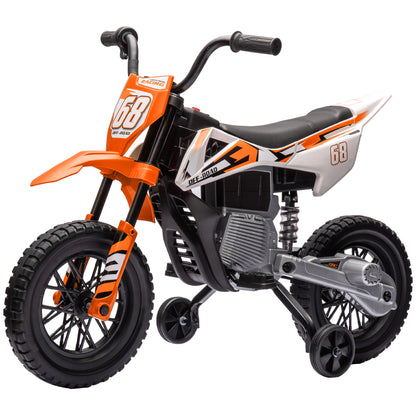 Kids Electric Motorcycle, 12V Children's Bike with Music, Children's Vehicle with Removable Training Wheels, 2.4-5 km/h, for 3-6 years old kids, max. 30 kg, Orange