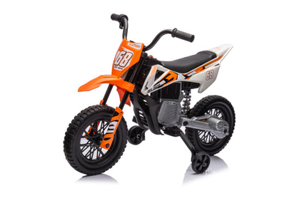 Kids Electric Motorcycle, 12V Children's Bike with Music, Children's Vehicle with Removable Training Wheels, 2.4-5 km/h, for 3-6 years old kids, max. 30 kg, Orange