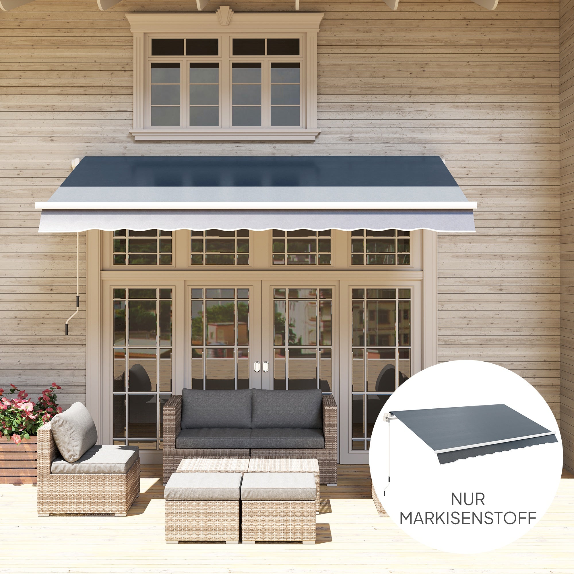 Awning Fabric with Valance Water-Repellent Replacement Fabric for 4 x 3 m Awnings Awning Cloth Awning Material Sun Protection for Garden Balcony Courtyard Gray