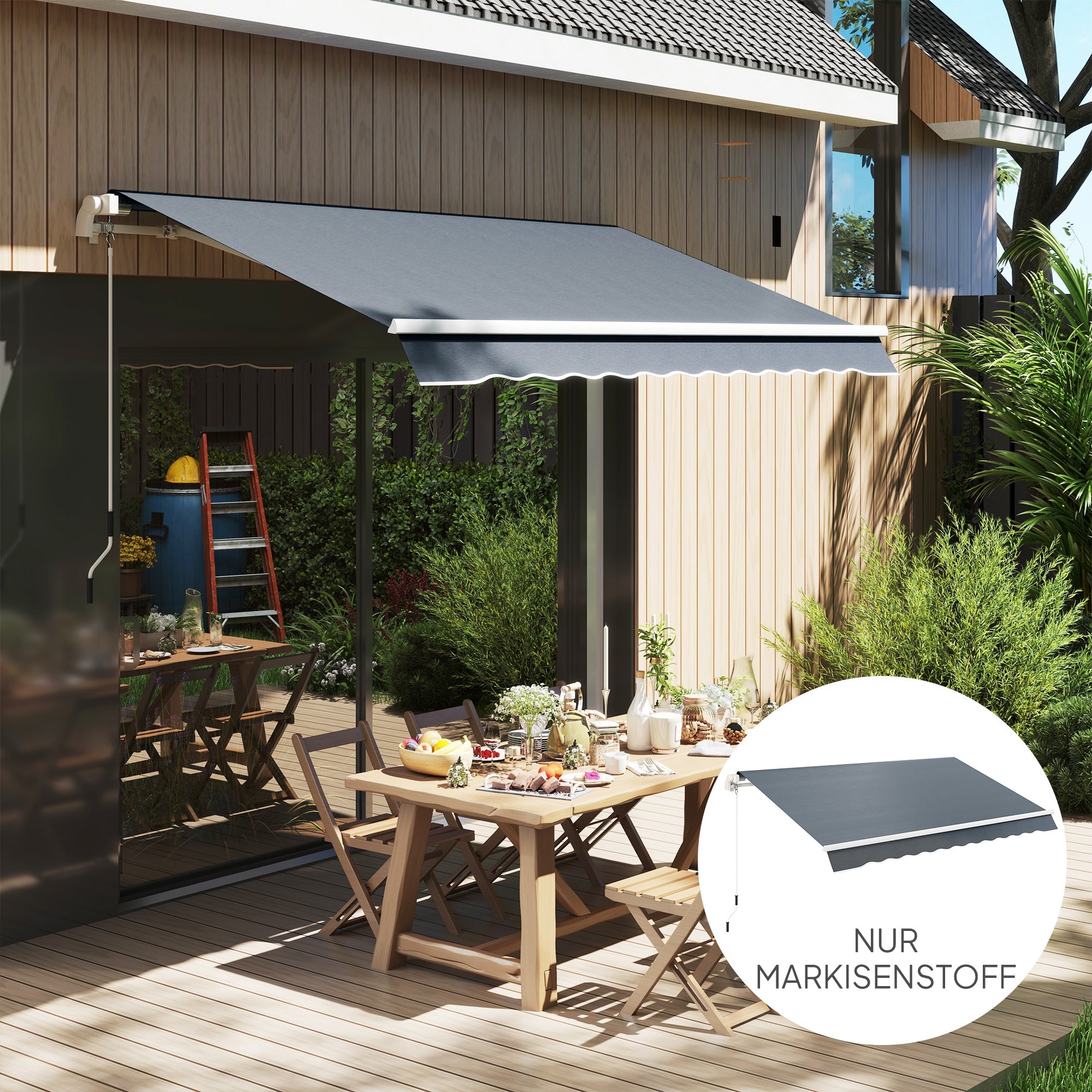 Awning Fabric with Valance Water-Repellent Replacement Fabric for 4 x 3 m Awnings Awning Cloth Awning Material Sun Protection for Garden Balcony Courtyard Gray