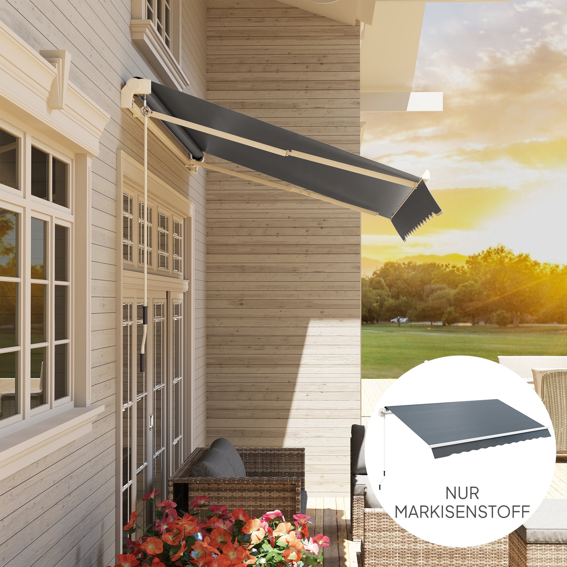 Awning Fabric with Valance Water-Repellent Replacement Fabric for 4 x 3 m Awnings Awning Cloth Awning Material Sun Protection for Garden Balcony Courtyard Gray