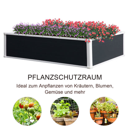 Raised Bed Planter Box with Drainage Function Vegetable Bed for Vegetables, Herbs in the Garden, Patio and Balcony, Plastic, Grey, 120 x 90 x 30 cm