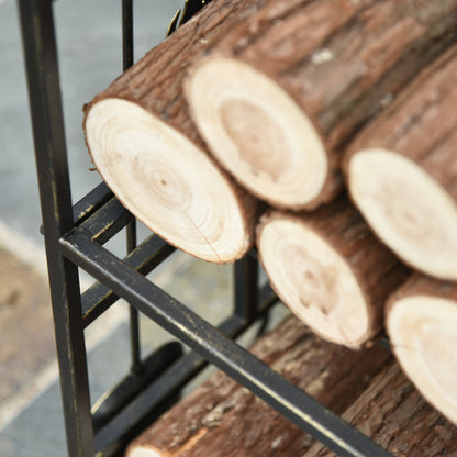 Firewood Stand with Fireplace Tool Set, Firewood Rack Log Storage Fireplace Tool Iron Black+Gold 51.5x33x77 cm