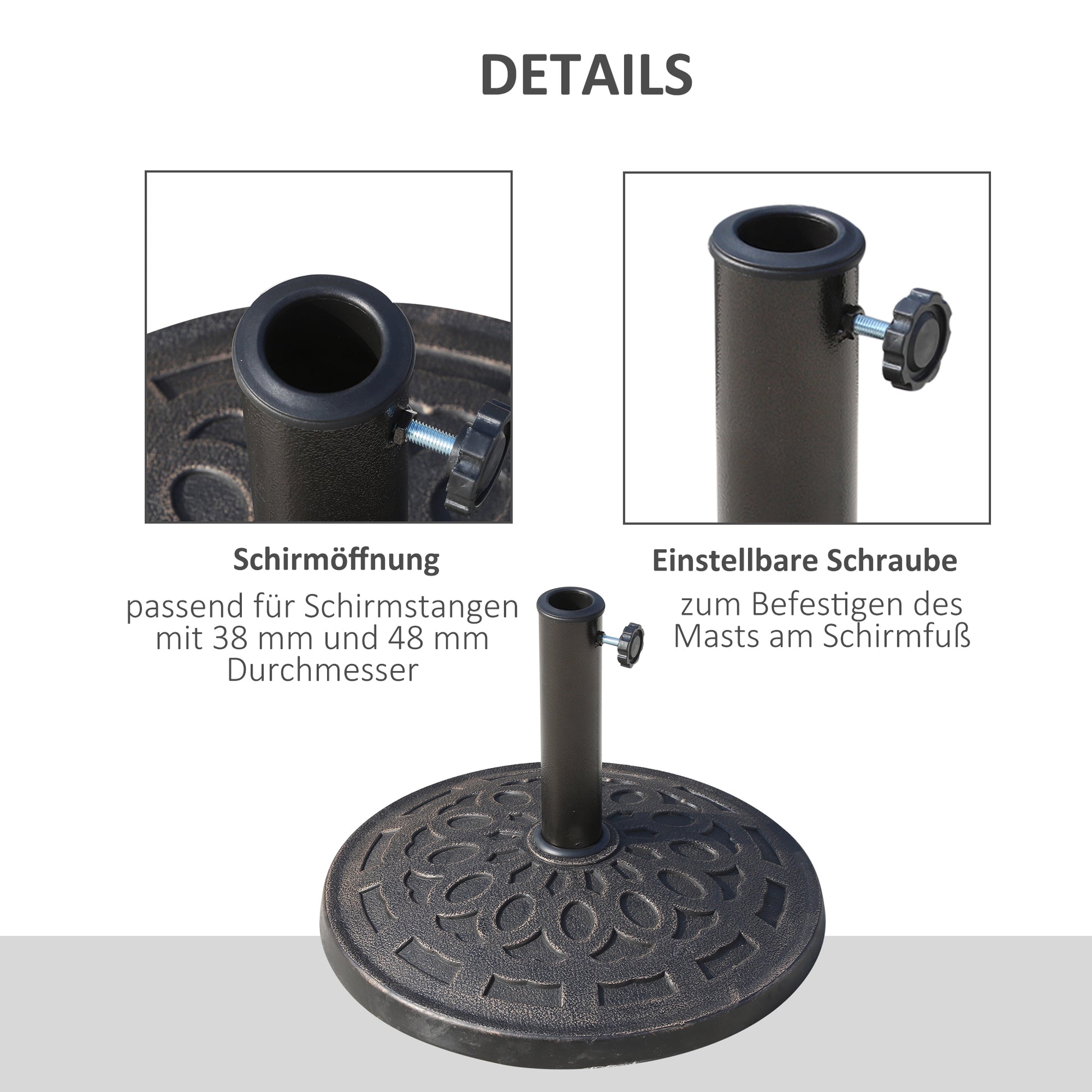 Resin Umbrella Stand 14kg Umbrella Base Handles, Round Umbrella Holder, Umbrella Weight for Umbrella 38mm/48mm Pole Diameter, for Balcony, Terrace, Garden, Bronze