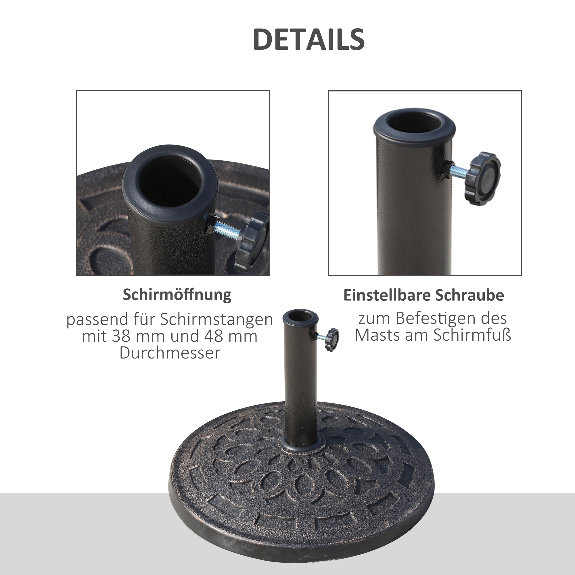 Resin Umbrella Stand 14kg Umbrella Base Handles, Round Umbrella Holder, Umbrella Weight for Umbrella 38mm/48mm Pole Diameter, for Balcony, Terrace, Garden, Bronze