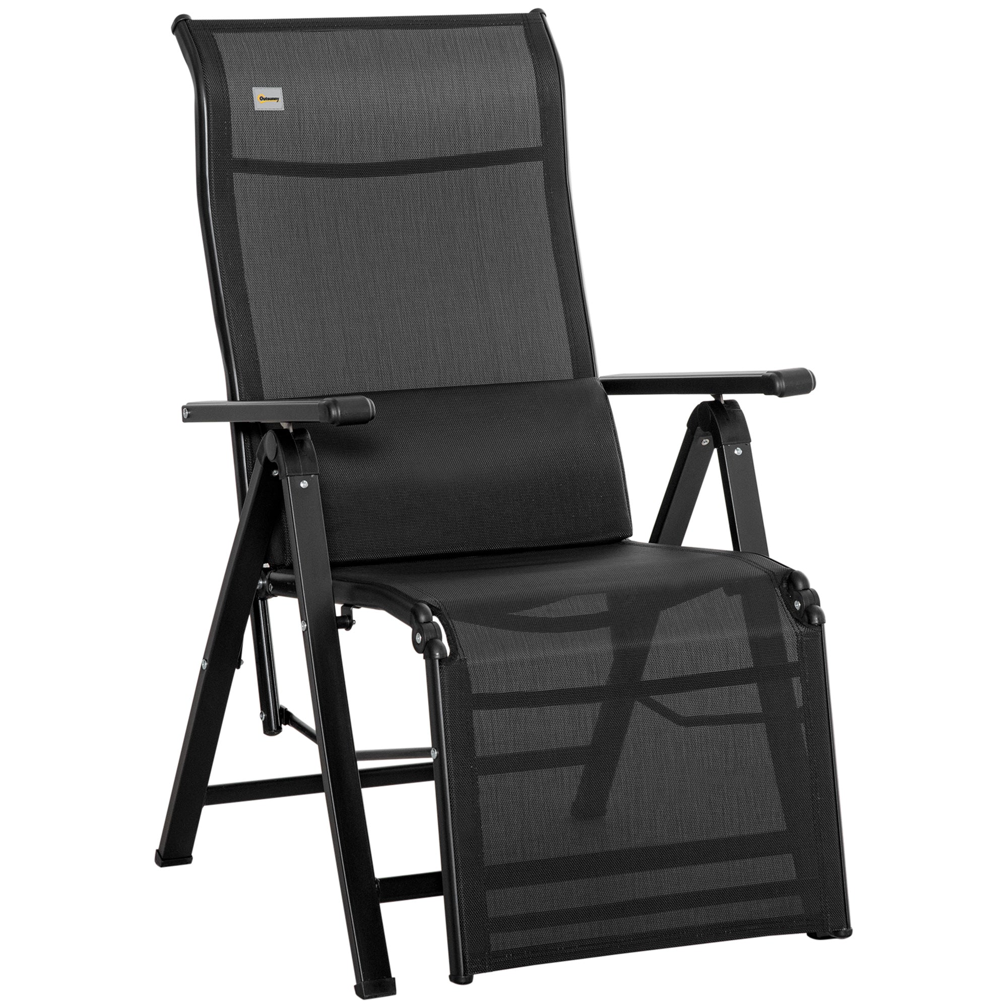 Folding Sun Lounger Garden Lounger with Cushion Zero Gravity Recliner with 9-Position Adjustable Backrest Patio Chair up to 150 kg Load Capacity, for Garden Vacation Outdoor Beach Pool, Black