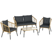 4 pcs Garden Furniture Set, Rattan Seating Group with Cushions, Set with 3 Armchairs, 1 Coffee Table, Balcony Furniture in Boho Style for 4 Persons, Sand+Dark gray