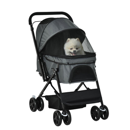 Pet Stroller Dog Buggy for Small Dogs and Cats Pet Carriage Pet Stroller Cat Buggy Oxford Dark Gray 76.5 x 52 x 95 cm