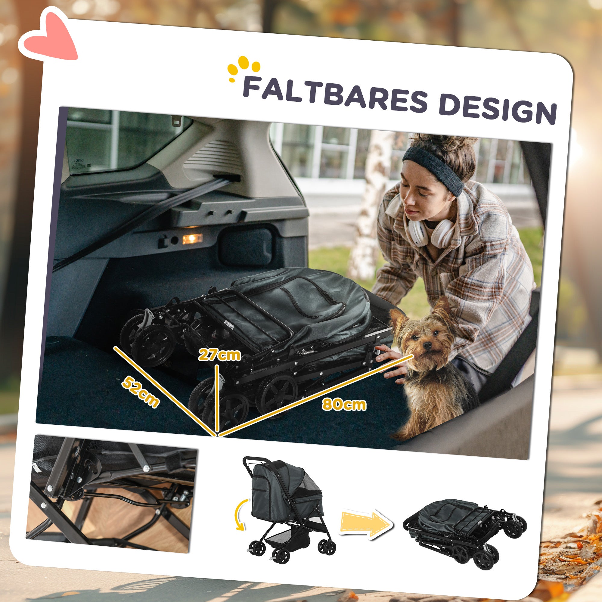 Pet Stroller Dog Buggy for Small Dogs and Cats Pet Carriage Pet Stroller Cat Buggy Oxford Dark Gray 76.5 x 52 x 95 cm
