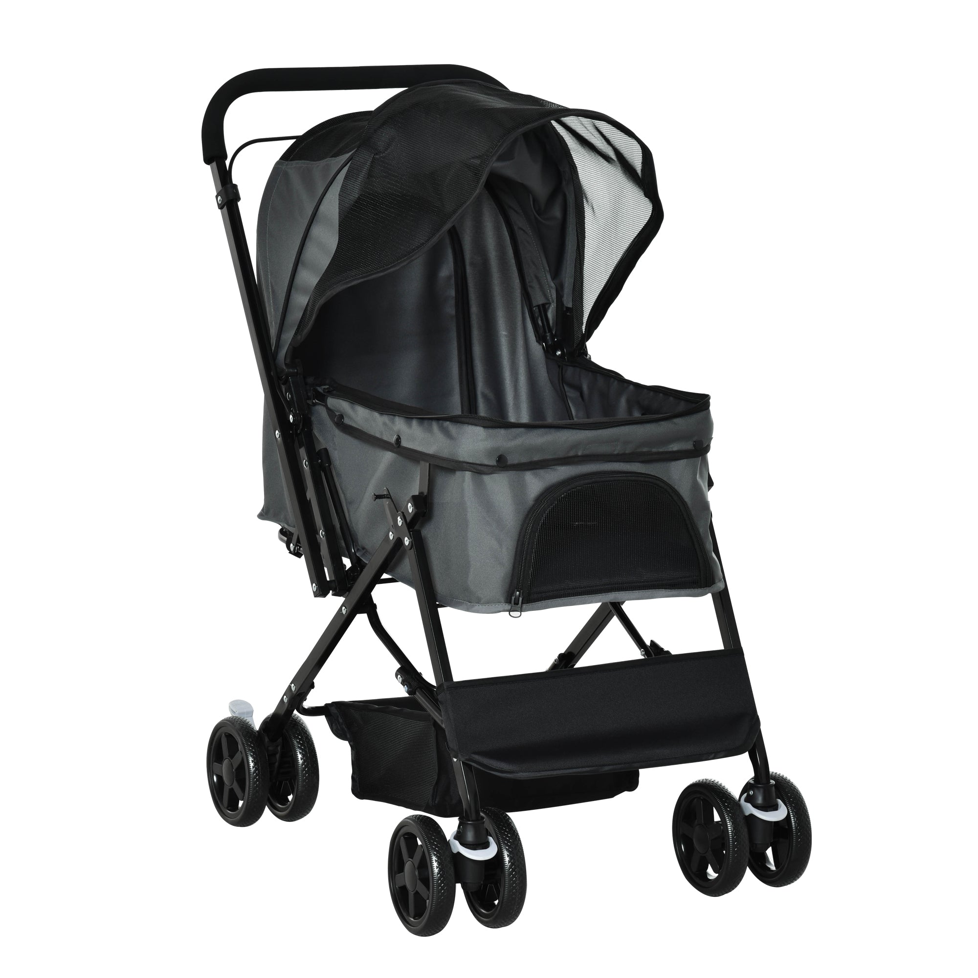 Pet Stroller Dog Buggy for Small Dogs and Cats Pet Carriage Pet Stroller Cat Buggy Oxford Dark Gray 76.5 x 52 x 95 cm
