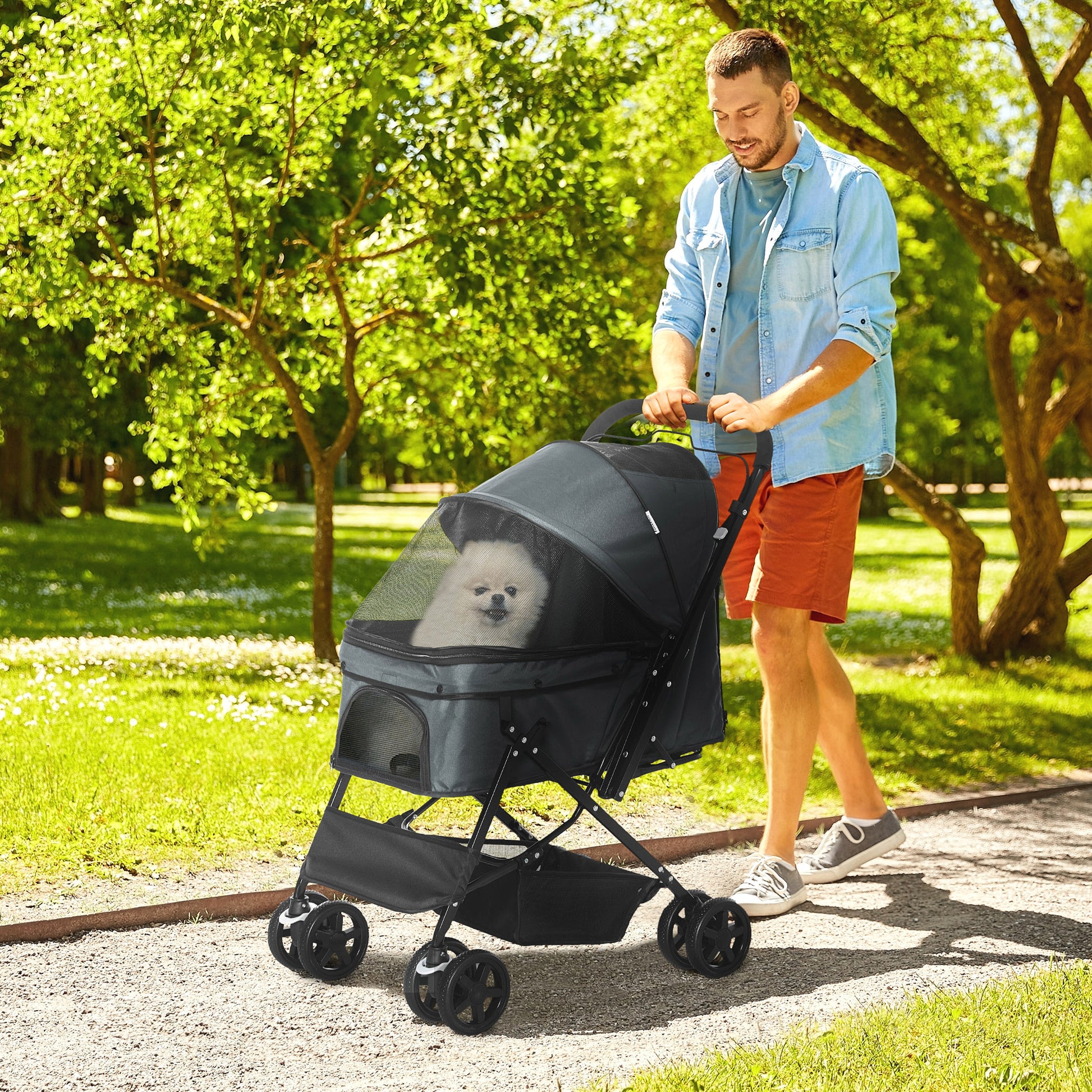 Pet Stroller Dog Buggy for Small Dogs and Cats Pet Carriage Pet Stroller Cat Buggy Oxford Dark Gray 76.5 x 52 x 95 cm