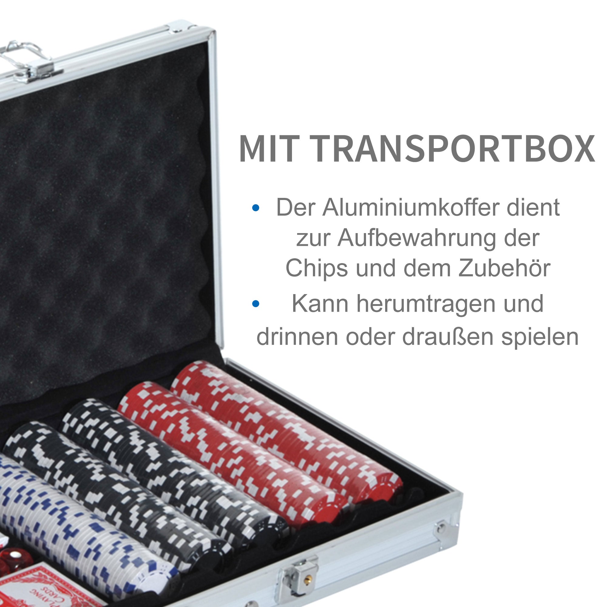 Lockable Poker Set with Case 500 Chips 5 Dice 2 Decks of Cards Accessories, Complete Poker Chip Set Card Games Aluminum Case for Texas Hold'em, Blackjack