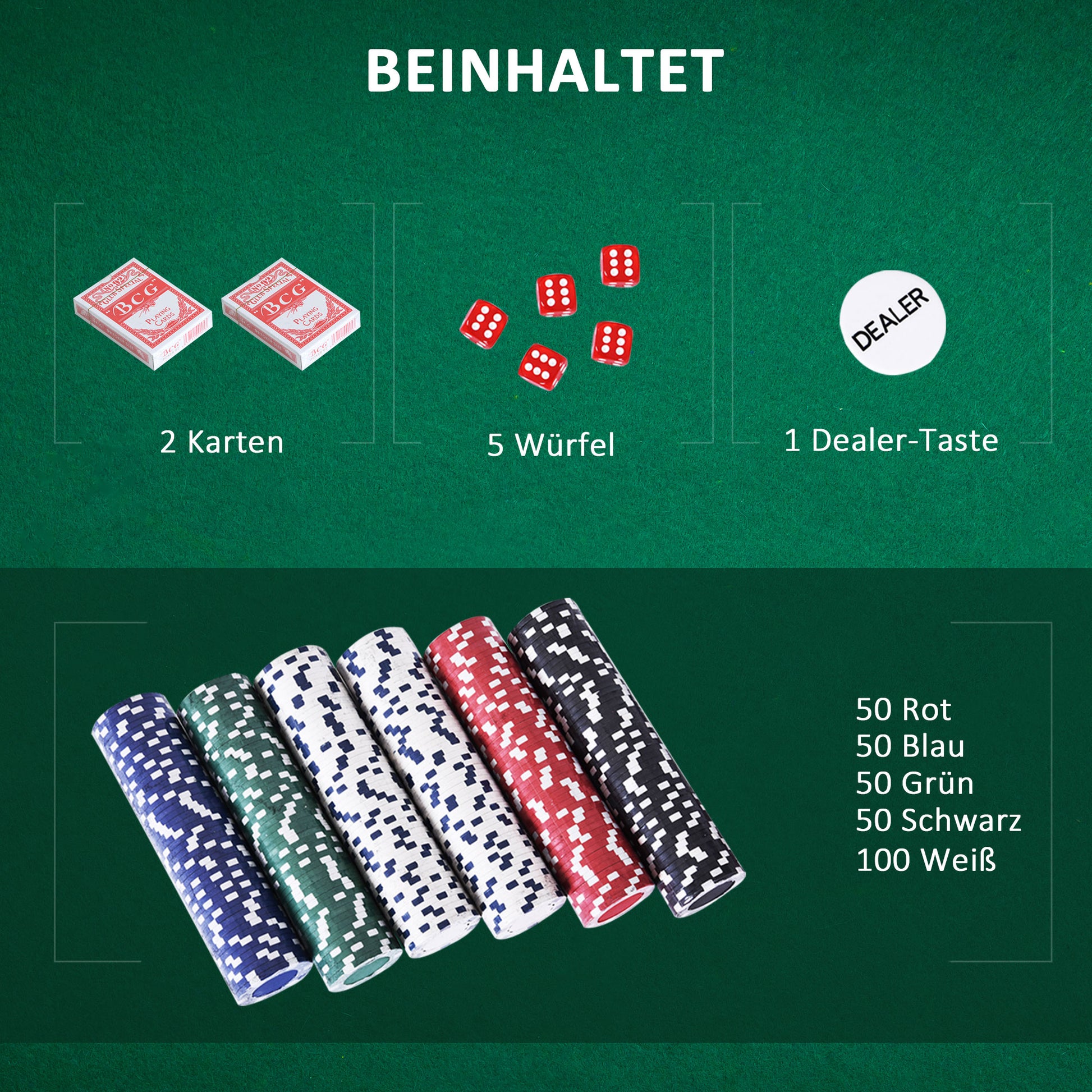 Lockable Poker Set with Case 500 Chips 5 Dice 2 Decks of Cards Accessories, Complete Poker Chip Set Card Games Aluminum Case for Texas Hold'em, Blackjack