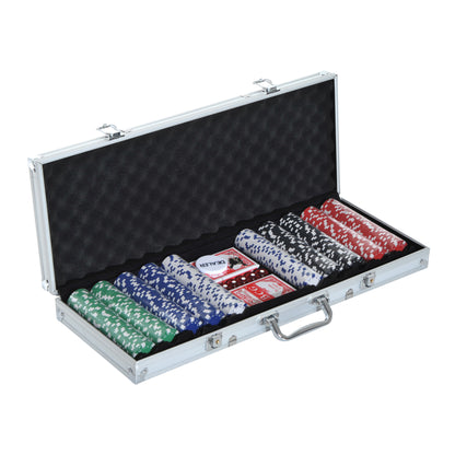 Lockable Poker Set with Case 500 Chips 5 Dice 2 Decks of Cards Accessories, Complete Poker Chip Set Card Games Aluminum Case for Texas Hold'em, Blackjack