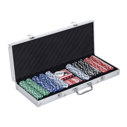 Lockable Poker Set with Case 500 Chips 5 Dice 2 Decks of Cards Accessories, Complete Poker Chip Set Card Games Aluminum Case for Texas Hold'em, Blackjack