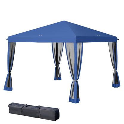 3x3m Folding Garden Gazebo with 4 Mesh Side Walls 8 Drainage Holes Waterproof and Carry Bag Gazebo for Outdoor Garden Patio Parties Blue