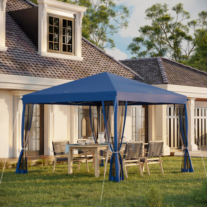3x3m Folding Garden Gazebo with 4 Mesh Side Walls 8 Drainage Holes Waterproof and Carry Bag Gazebo for Outdoor Garden Patio Parties Blue