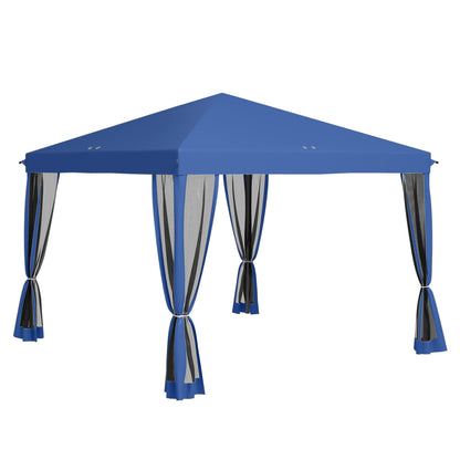 3x3m Folding Garden Gazebo with 4 Mesh Side Walls 8 Drainage Holes Waterproof and Carry Bag Gazebo for Outdoor Garden Patio Parties Blue
