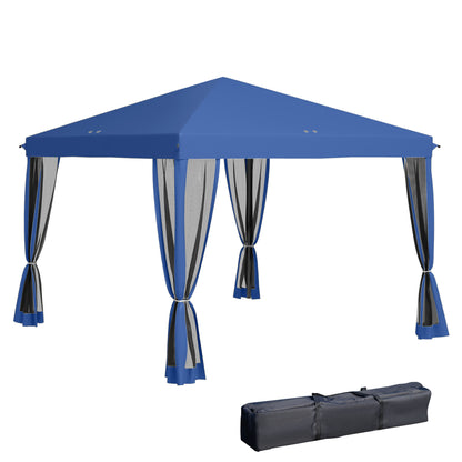3x3m Folding Garden Gazebo with 4 Mesh Side Walls 8 Drainage Holes Waterproof and Carry Bag Gazebo for Outdoor Garden Patio Parties Blue