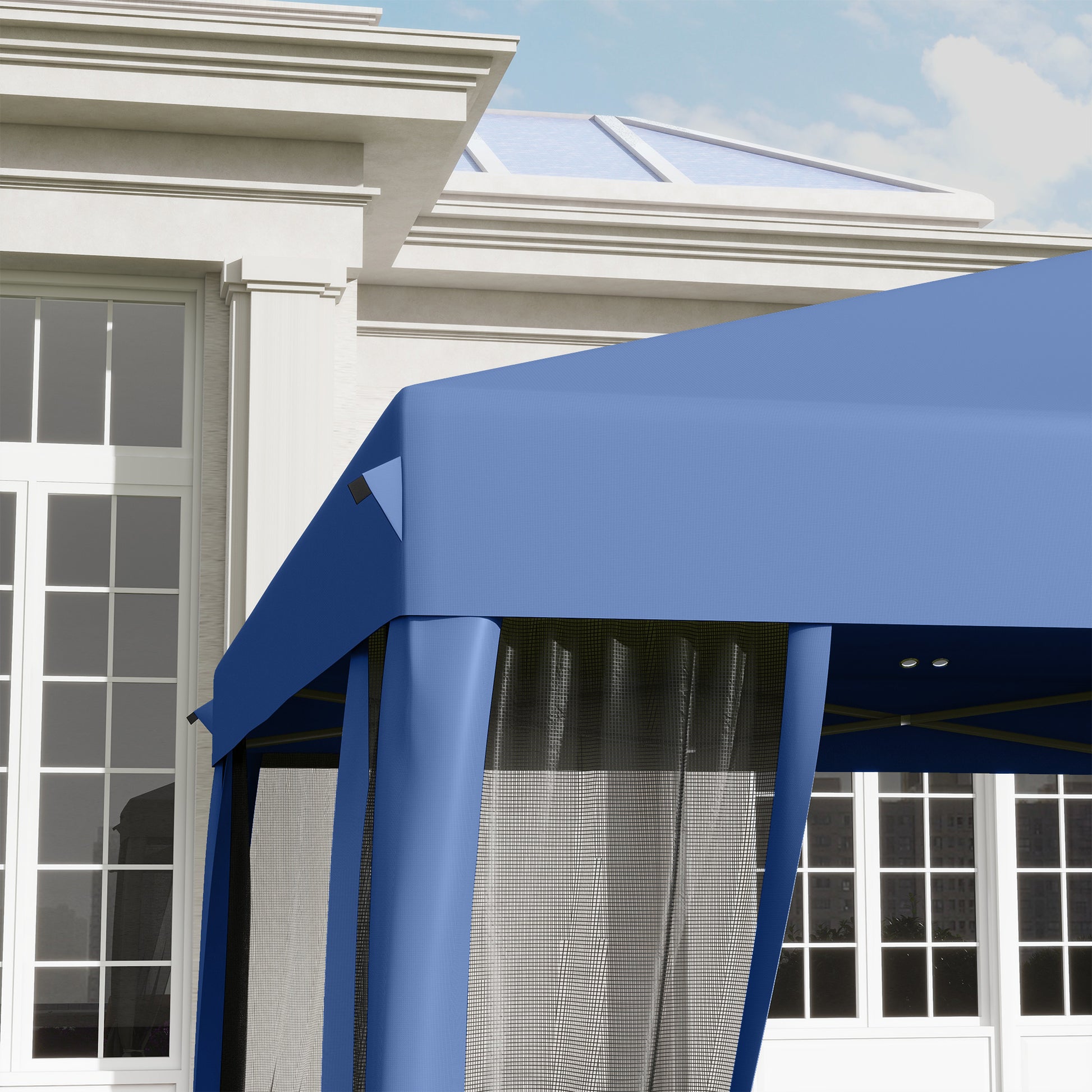 3x3m Folding Garden Gazebo with 4 Mesh Side Walls 8 Drainage Holes Waterproof and Carry Bag Gazebo for Outdoor Garden Patio Parties Blue