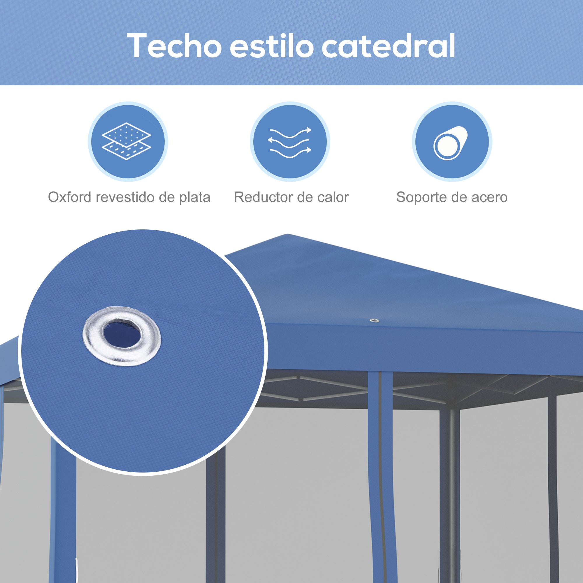 3x3m Folding Garden Gazebo with 4 Mesh Side Walls 8 Drainage Holes Waterproof and Carry Bag Gazebo for Outdoor Garden Patio Parties Blue